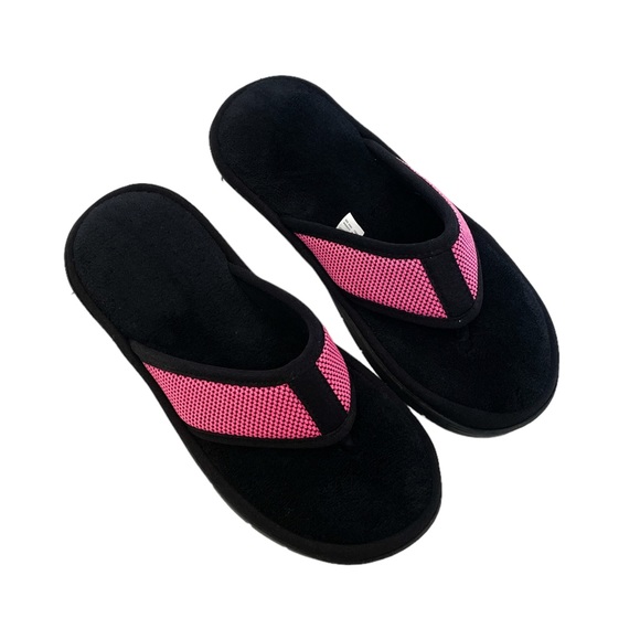 ISOTONER Scout Mesh Thong Slippers - Black / Pink - Size 9.5/10 - NEW - Picture 2 of 4